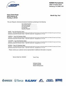 Norma Group Actual Chemical and Physical Certificate